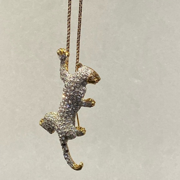 Climbing Leopard Pavé Crystals Pin Brooch Gold Tone Unisex - Picture 5 of 14